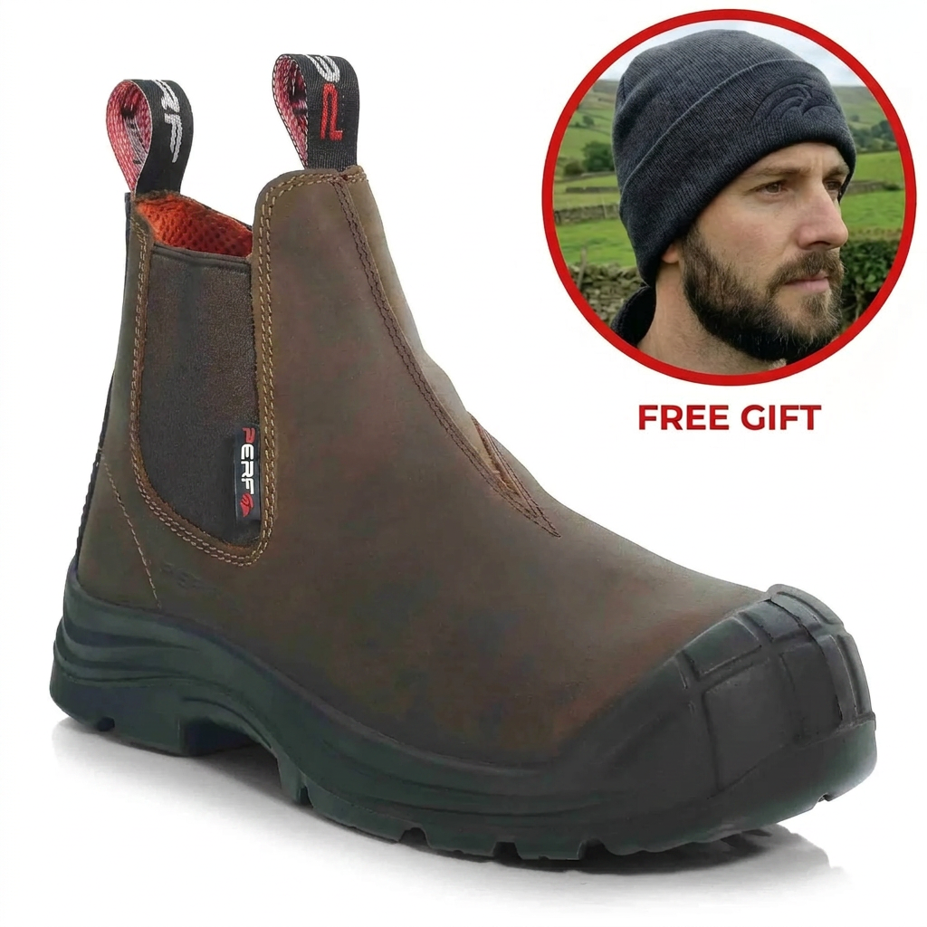 Perf - Dealer Pro - Water Resistant Leather Safety Dealer Boots c/w Cap - Brown